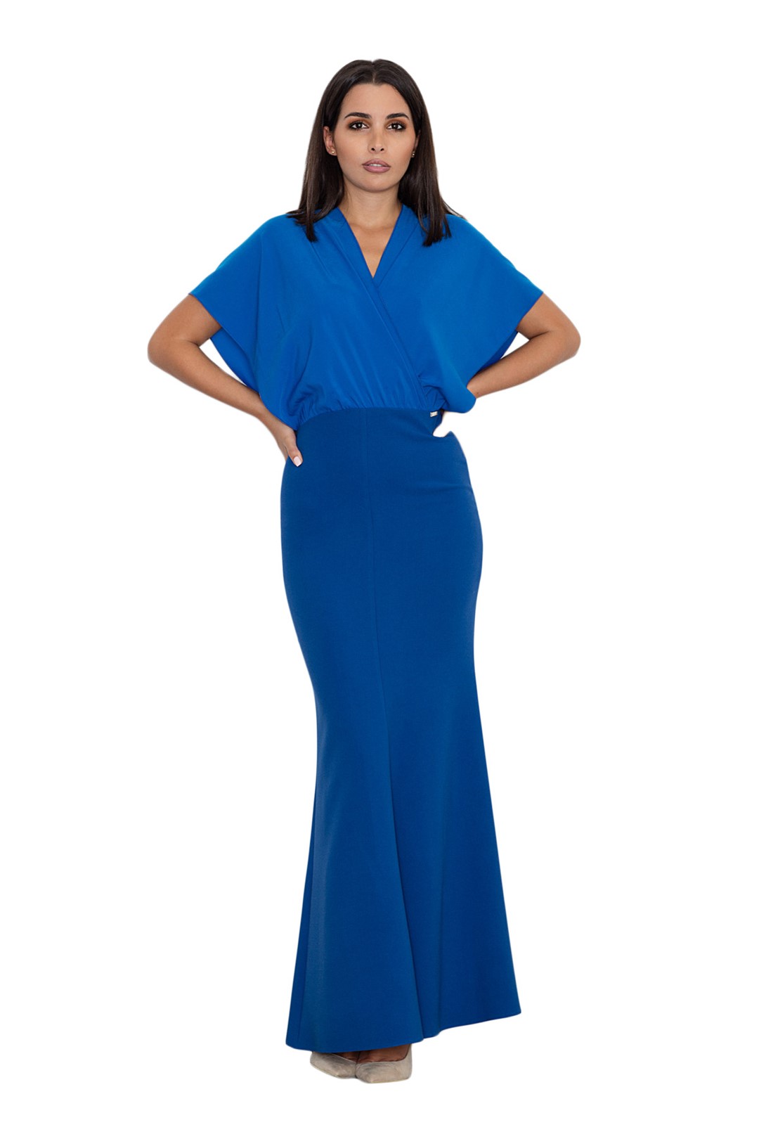 Elegantné modré dlhé šaty M577 Veľkosť: M