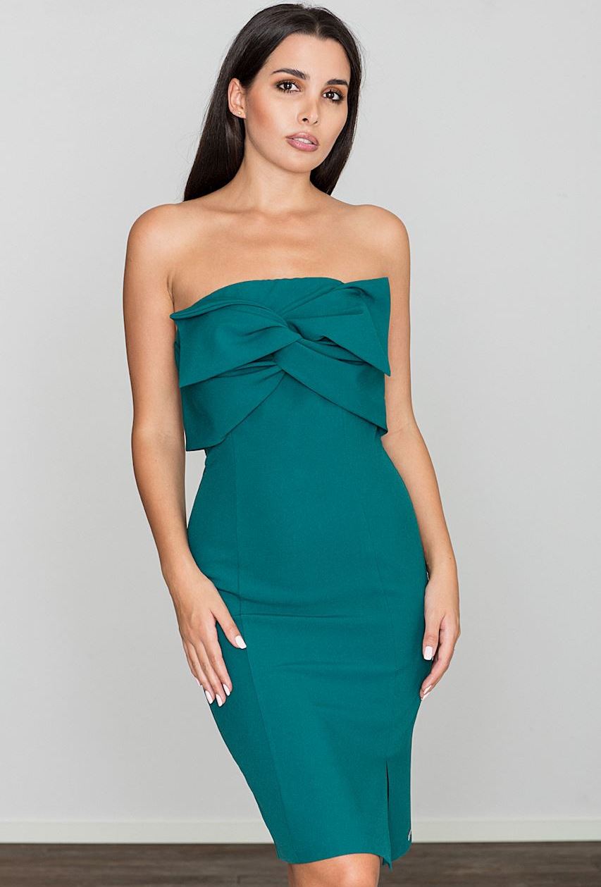 Elegantné zelené šaty bez ramienok M571 Veľkosť: L