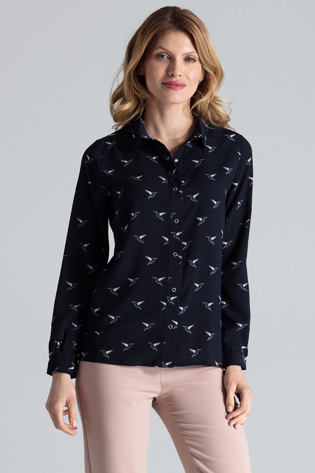 Ľahká navy košeľa s vtákmi M284 Veľkosť: S