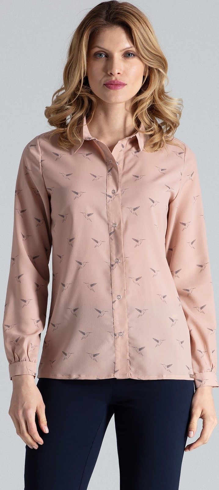 Ľahká púdrová košeľa s vtákmi M284 Veľkosť: XL