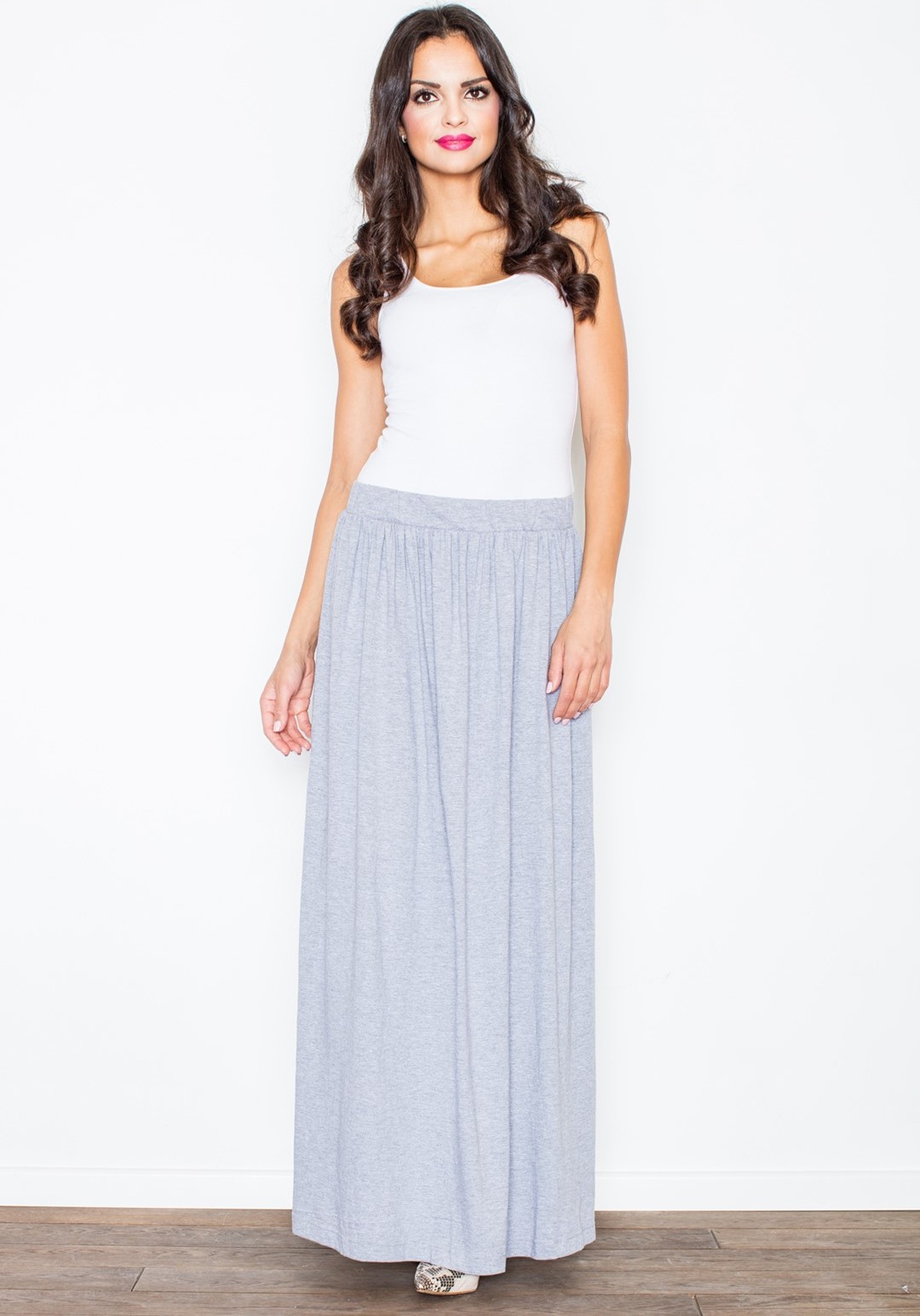 Sivá voľne strihaná maxi sukňa M310 Veľkosť: L/XL