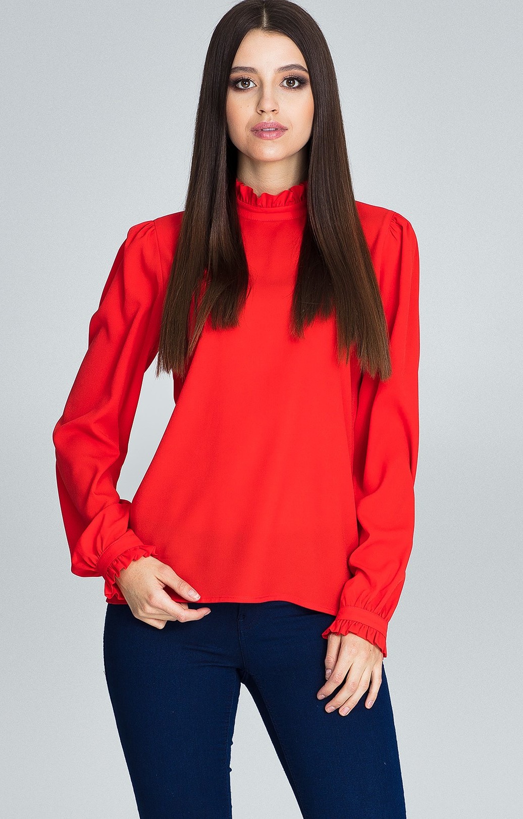 Hladká červená blúzka M595 Veľkosť: S