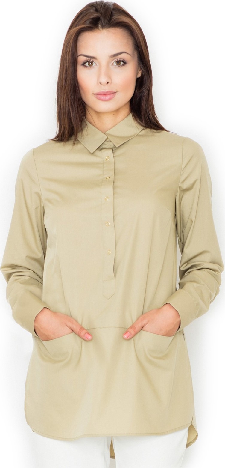 Olivová polokošeľa s vreckami M493 Veľkosť: M