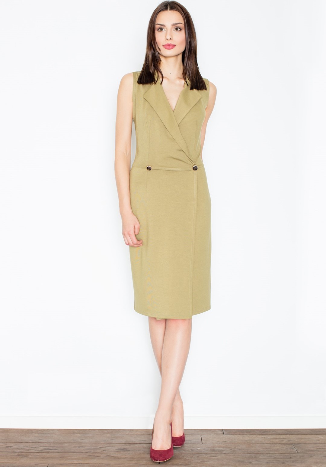 Dámske elegantné olivovo zelené šaty M443 Veľkosť: L