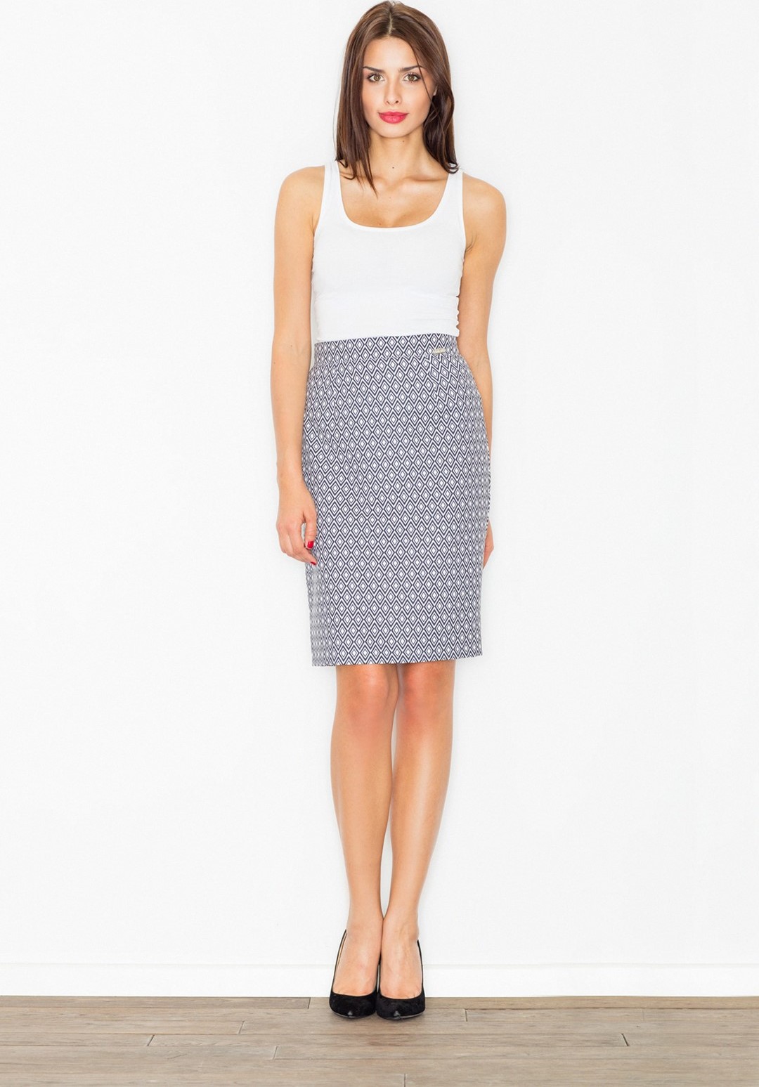 Dámska sivá sukňa so vzormi M516 Veľkosť: M