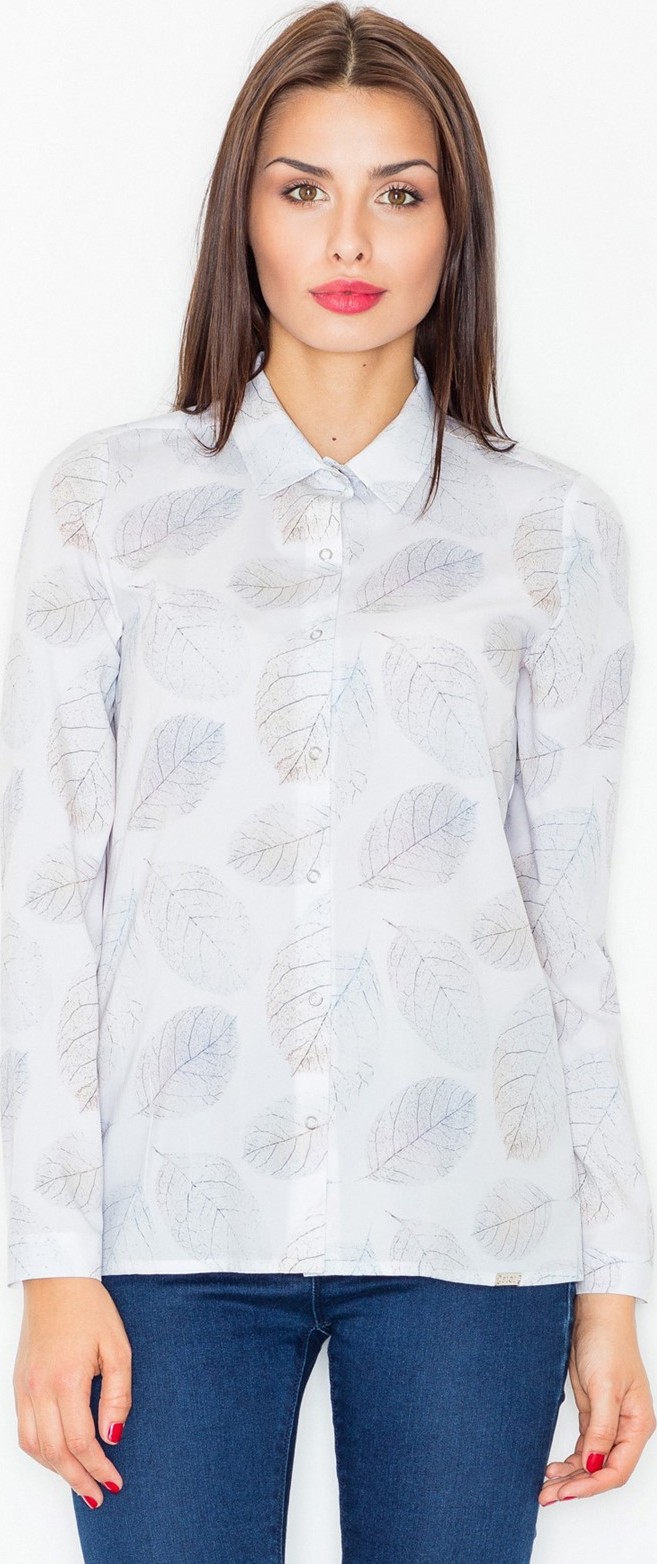 Dámska košeľa s potlačou listov v smotanovej farbe M522 Veľkosť: XL
