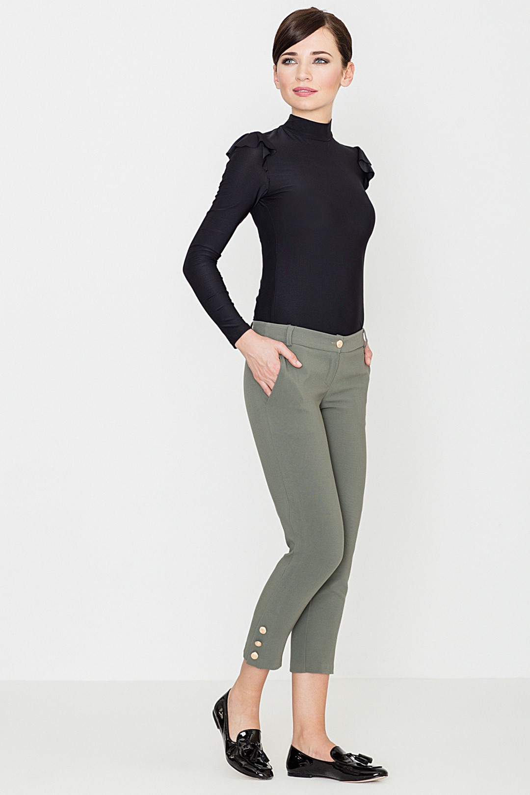 Dámske olivovo zelené nohavice K372 Veľkosť: XL