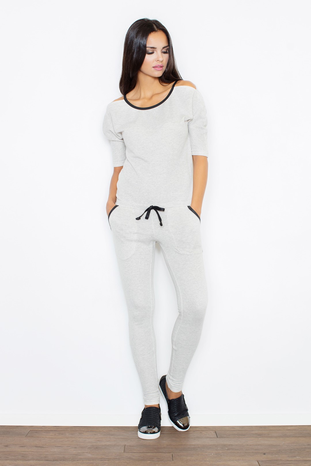 Šedý overal s čiernymi prvkami M356 Light grey Veľkosť: L