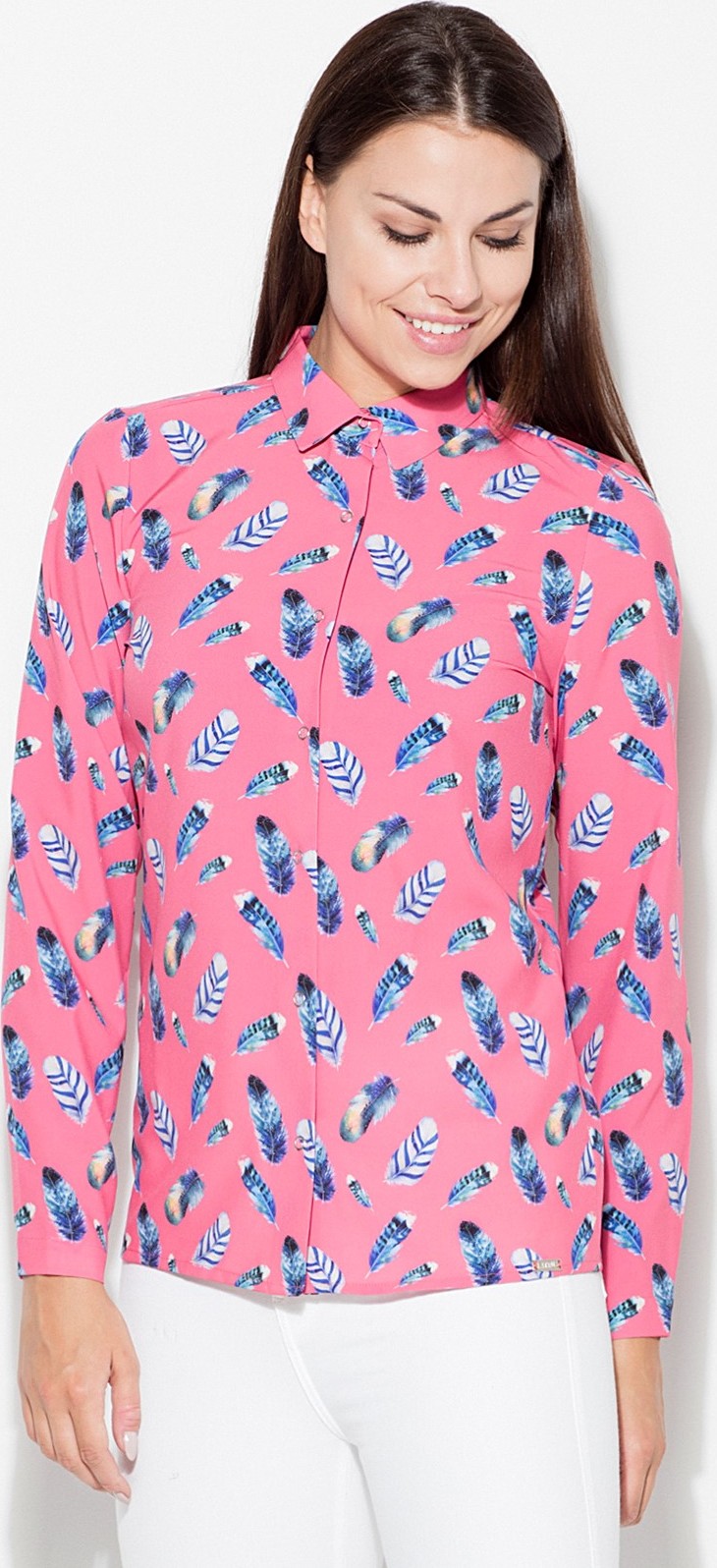 Ružová košeľa s motívom peria K428 Pattern 51 Veľkosť: XL