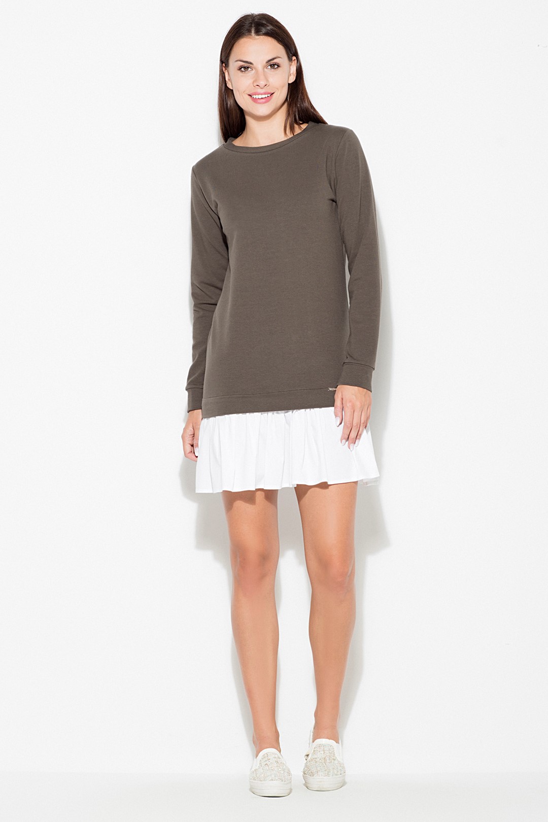 Dámske šaty s bavlneným topom K451 Olive Veľkosť: S