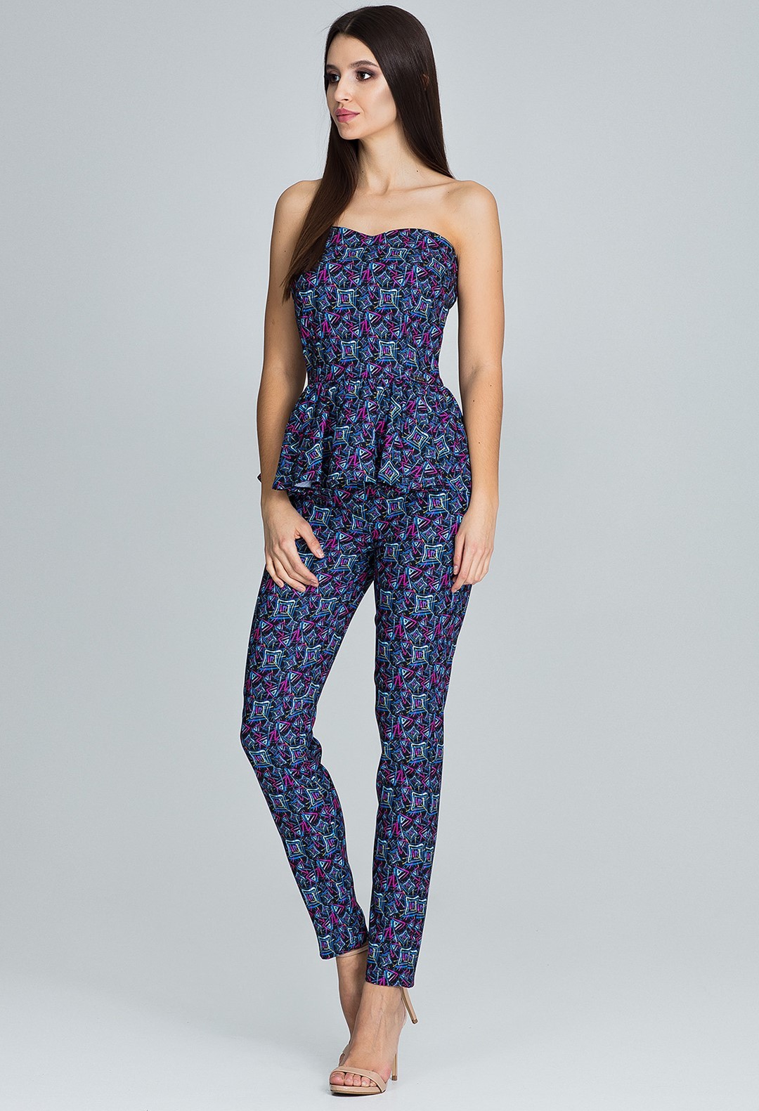 Dámsky set peplum top + nohavice M606 Pattern 84 Veľkosť: S