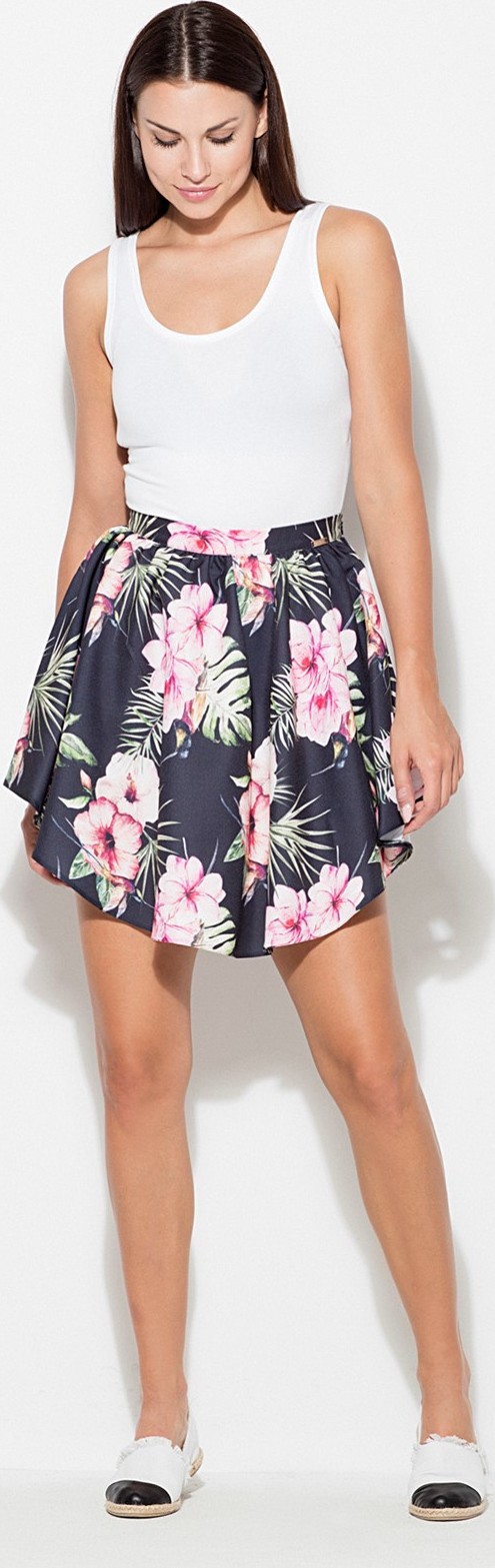 Asymetrická mini sukňa s kvetmi K401 Pattern 15 Veľkosť: L