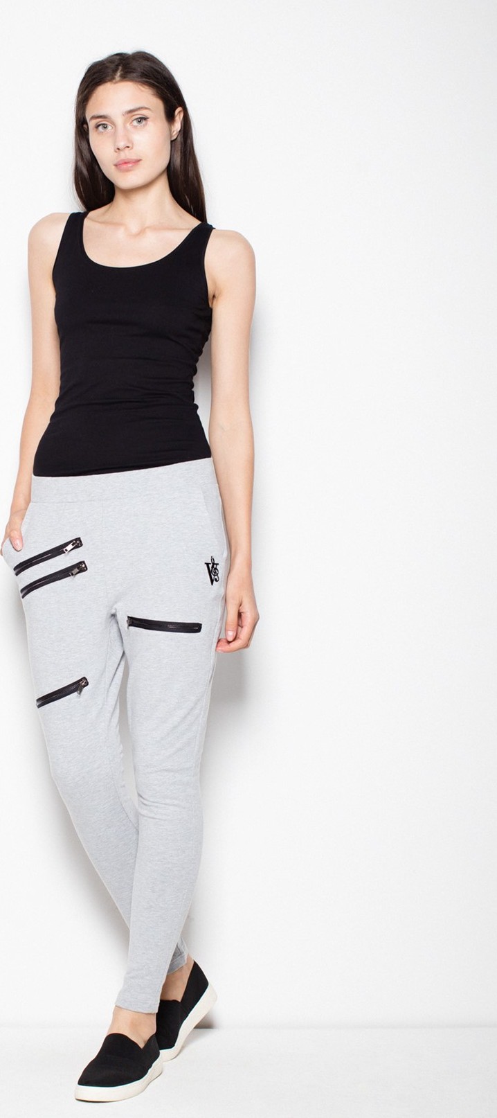 Dámske šedé tepláky so zipsami VT044 Grey Veľkosť: M