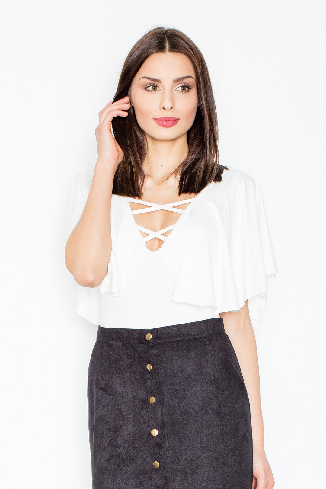 Smotanové body so širokými rukávmi M472 Ecru Veľkosť: M