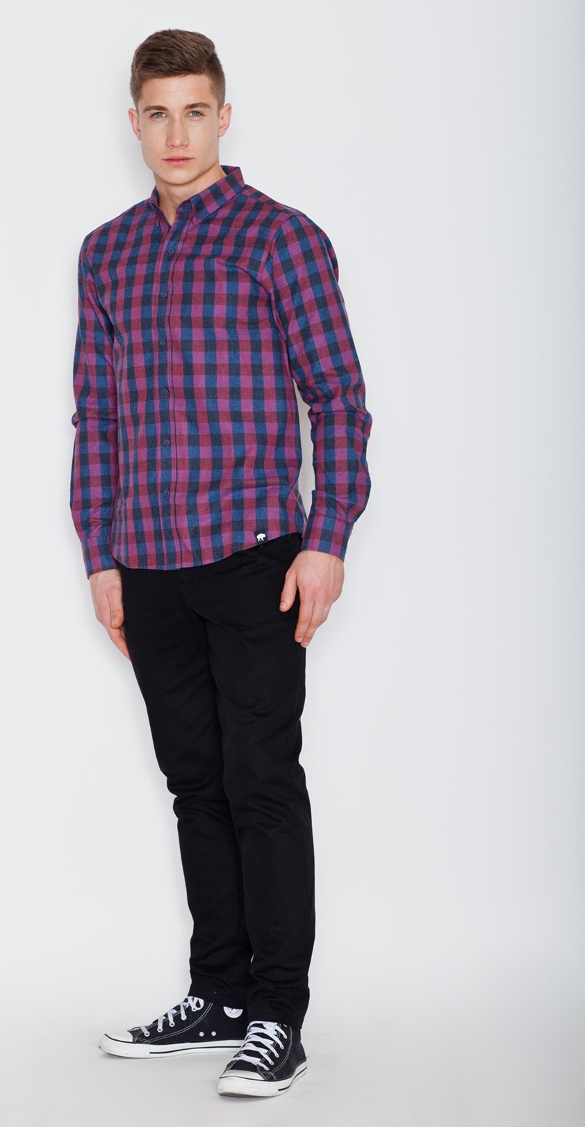 Modro-červená košeľa V010 Blue-deep red Veľkosť: XL