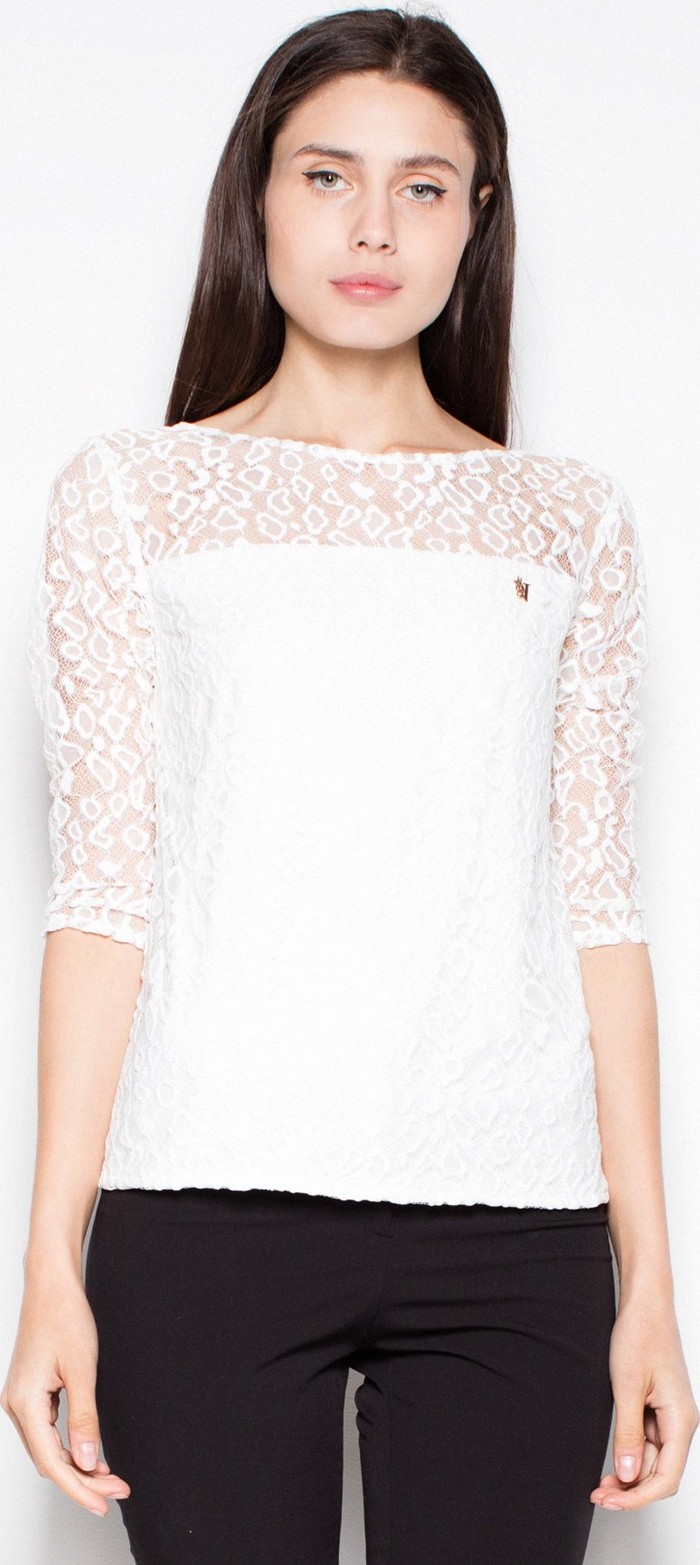 Smotanová blúzka s tigrovanou čipkou VT011 Ecru Veľkosť: S