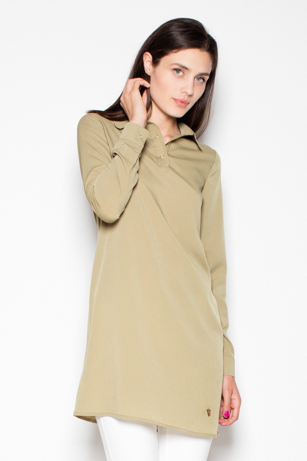 Tenká olivová tunika s golierom VT054 Olive green Veľkosť: L