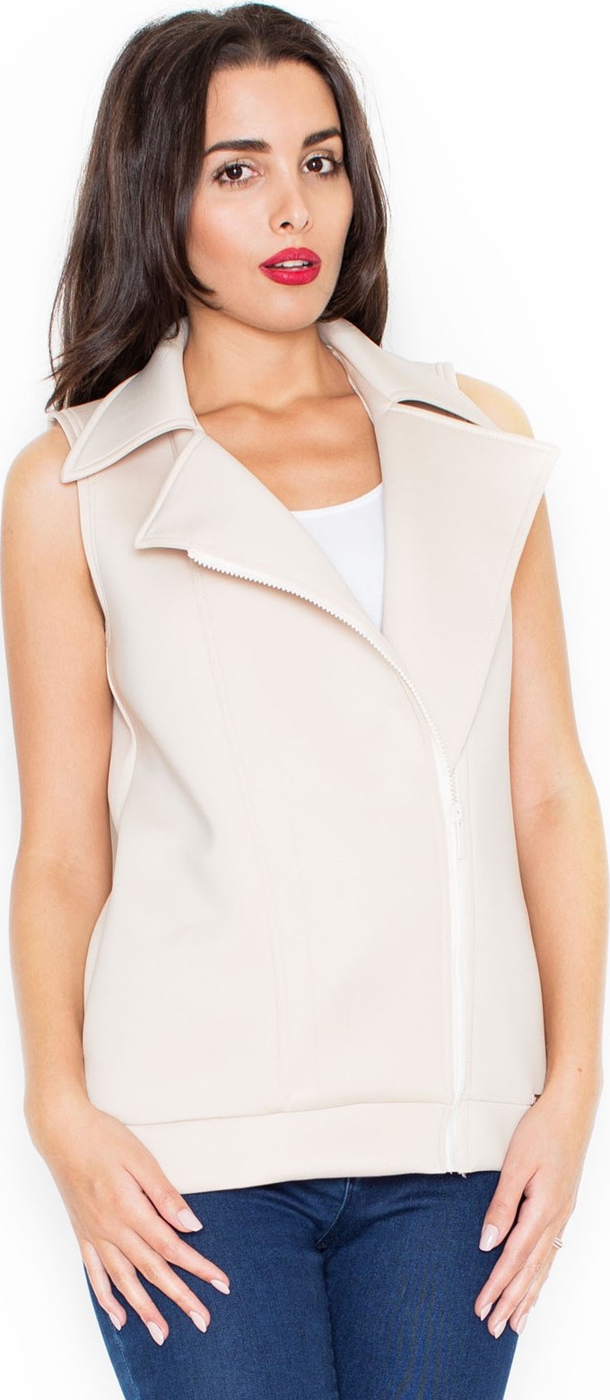 Vesta s asymetrickým zipsom K319 Beige Veľkosť: S