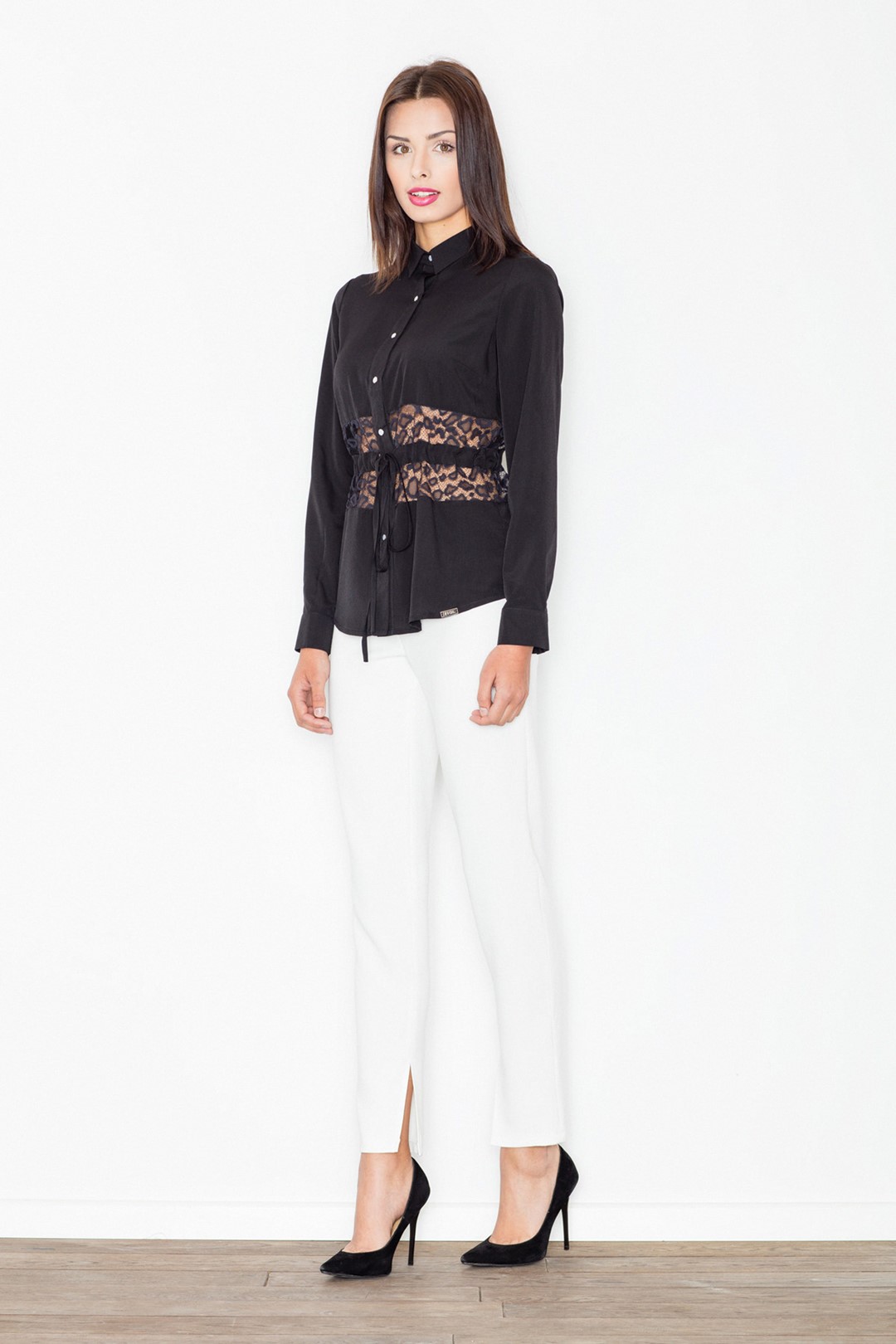 Smotanové nohavice s rozpárkom M474 Ecru Veľkosť: XL