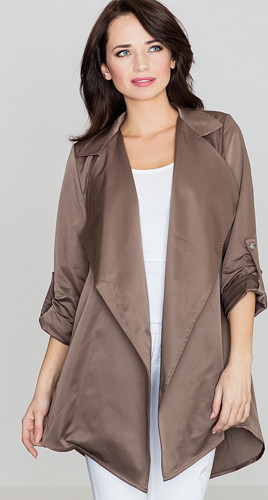 Ľahký kabátik bez zapínania K331 Brown Veľkosť: S