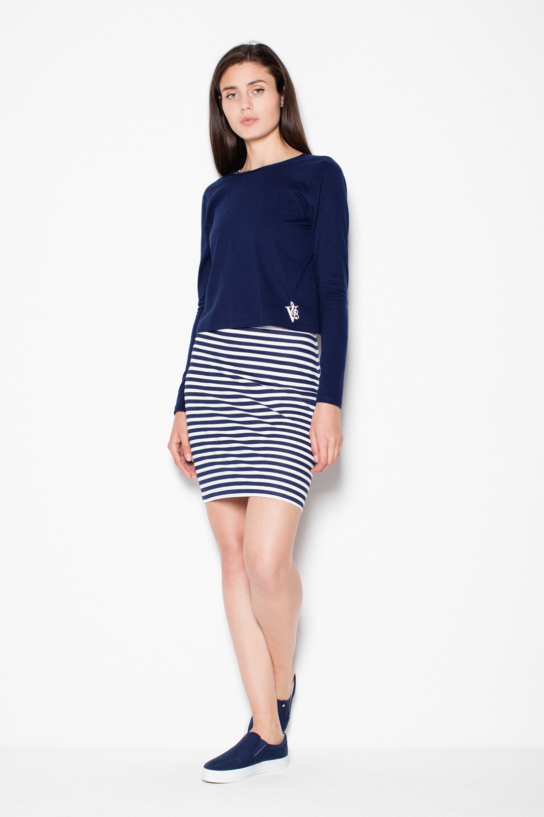 Tmavo modré dvojdielne šaty VT065 Navy Veľkosť: L