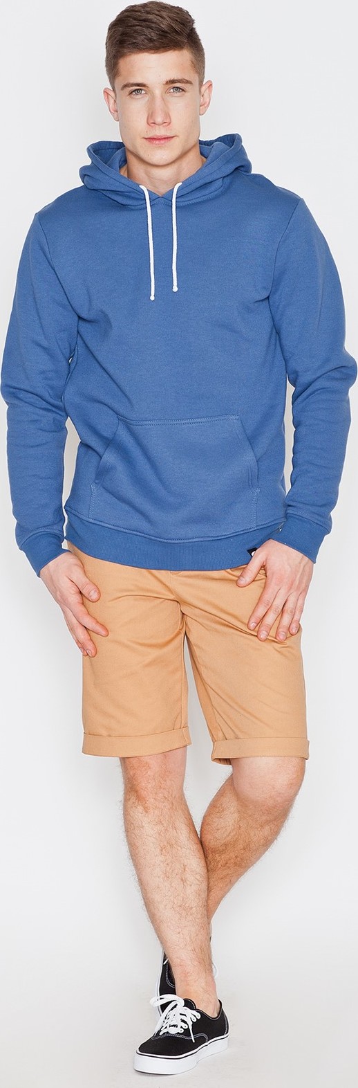 Modrá bavlnená mikina s kapucňou V006 Blue Veľkosť: S