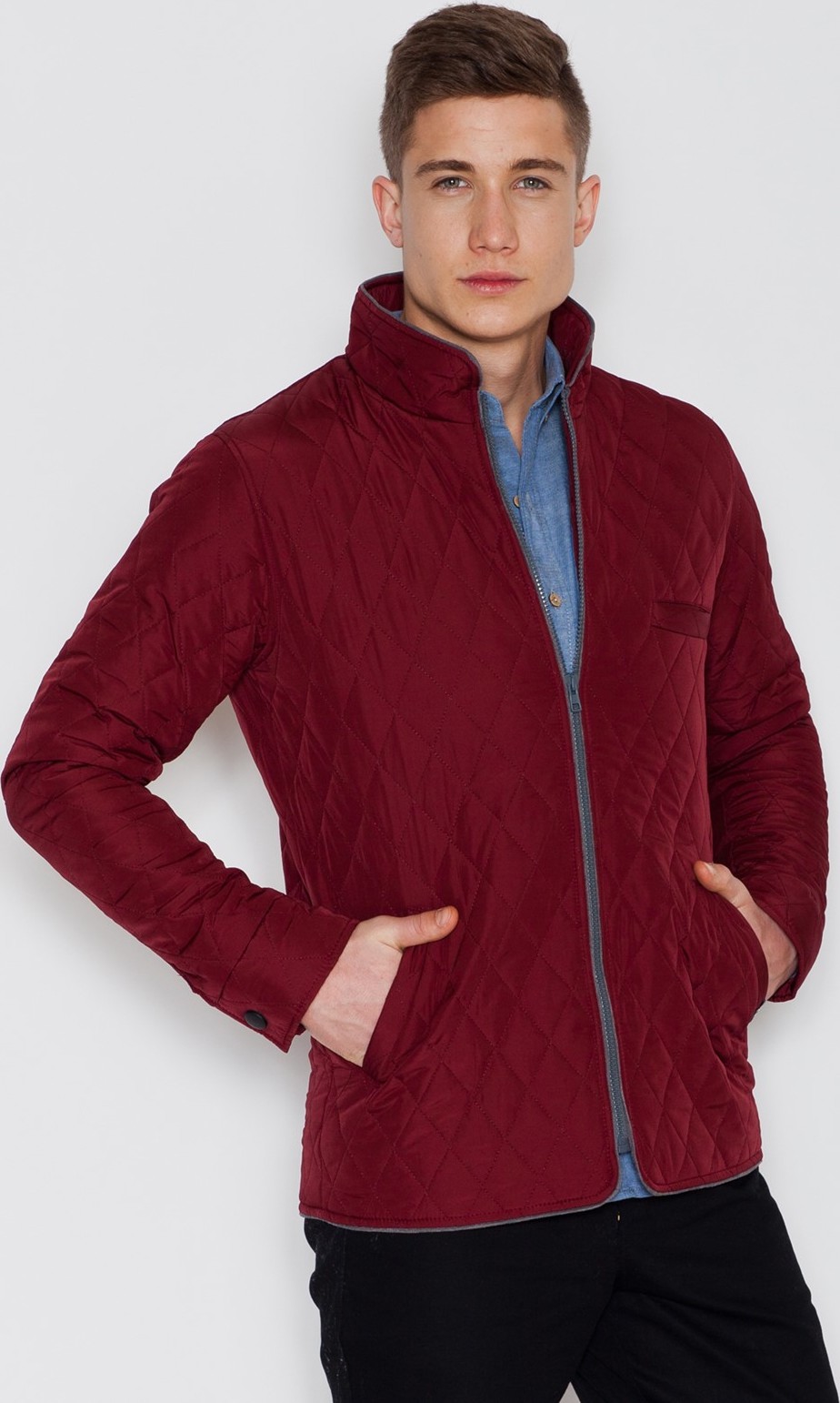 Vínová prešívaná bunda V008 Deep red Veľkosť: M