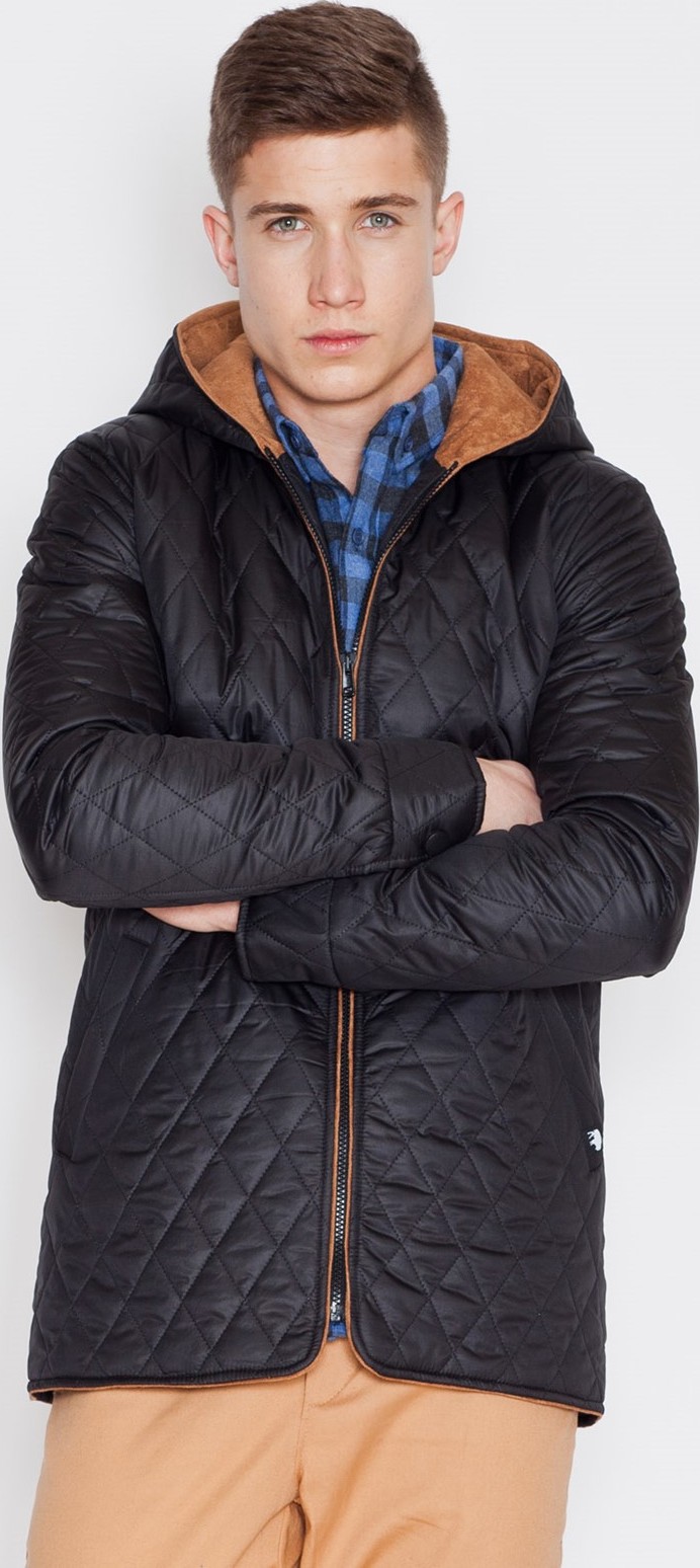 Čierna prešívaná bunda s kapucňou V009 Black Veľkosť: S