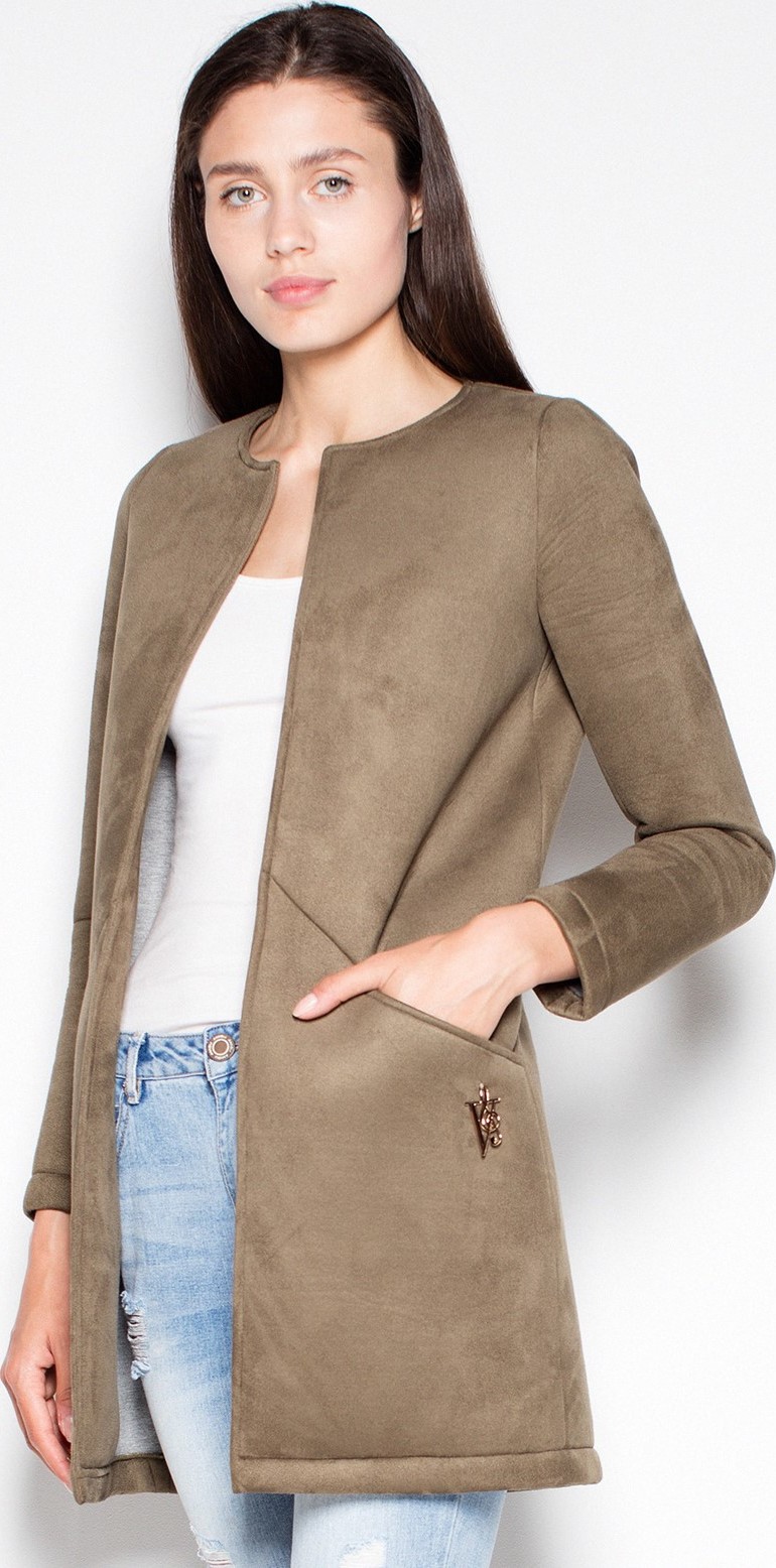 Jesenný olivovo-zelený kabátik bez zapínania VT040 Olive green Veľkosť: L