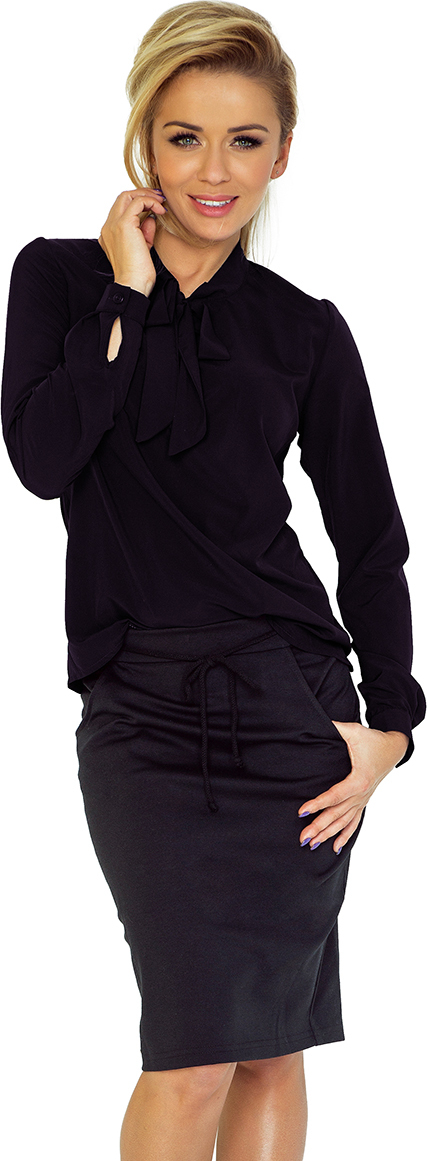 Elegantná čierna blúzka s mašľou VALERIO 140-5 Veľkosť: XS