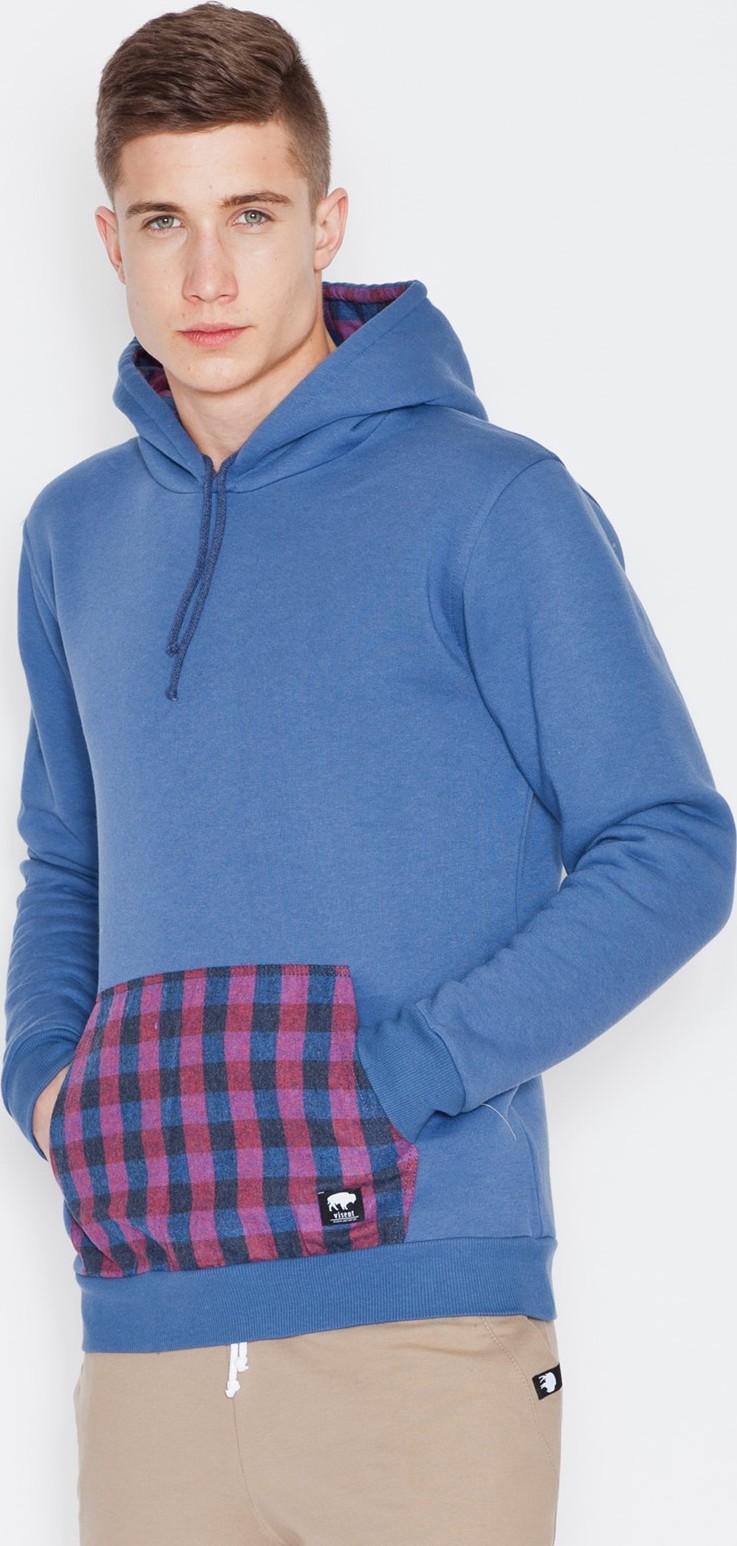 Pánska mikina so vzorovaným vreckom V014 Blue Veľkosť: XL