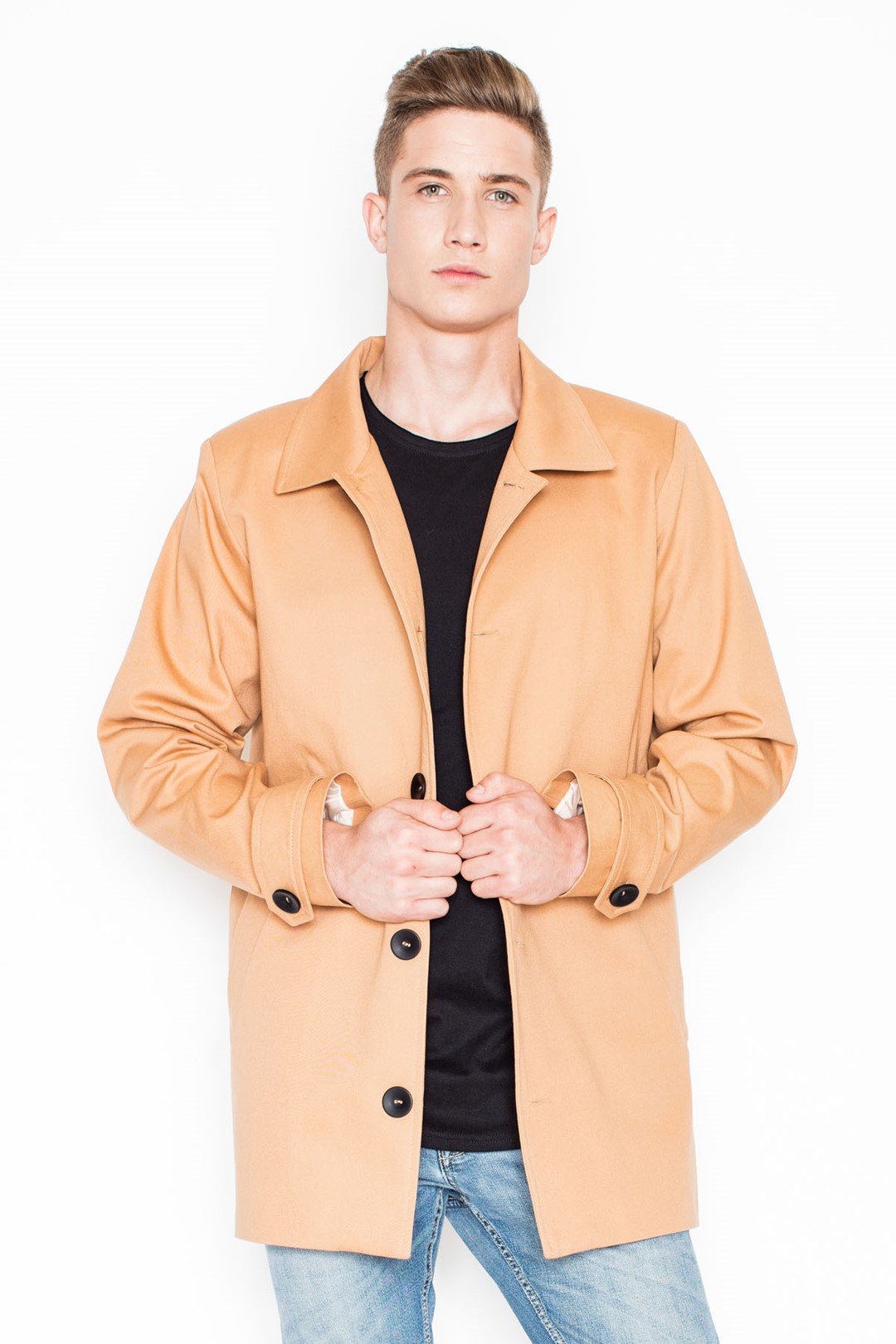 Béžový kabát V028 Beige Veľkosť: 2XL