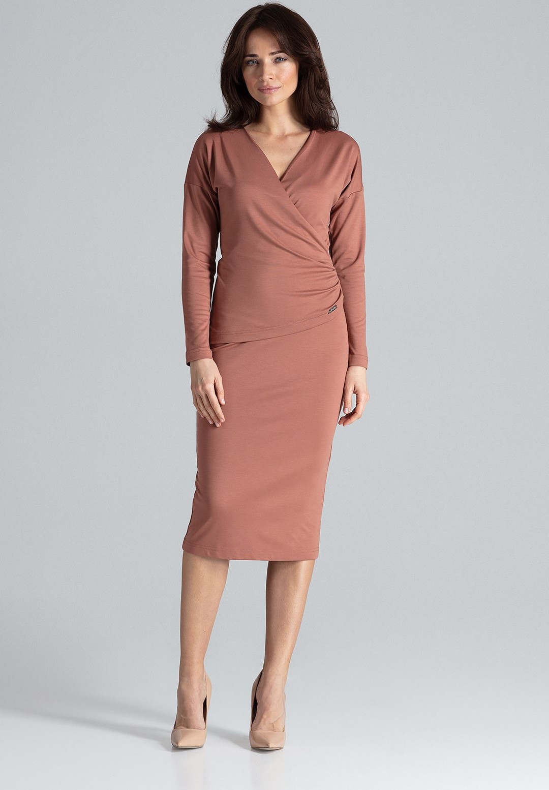 Obálkové šaty K477 Brown Veľkosť: XL