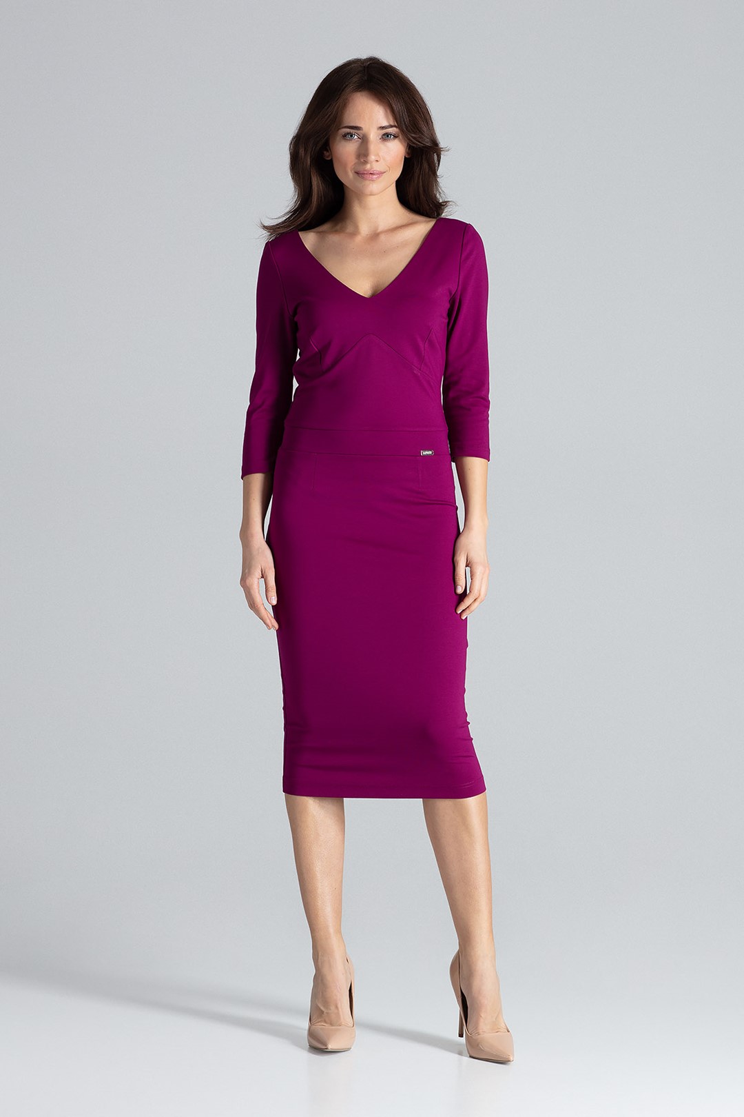 Elegantné puzdrové šaty K476 Fuchsia Veľkosť: S