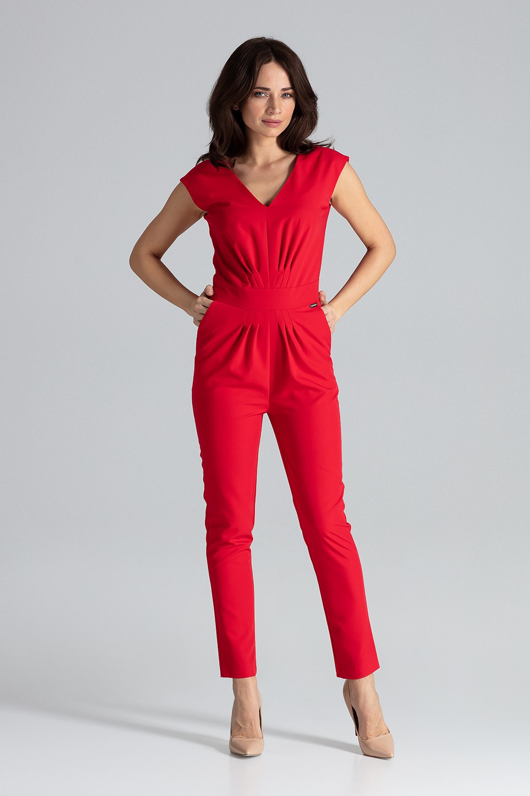 Červený elegantný overal K496 Red Veľkosť: L