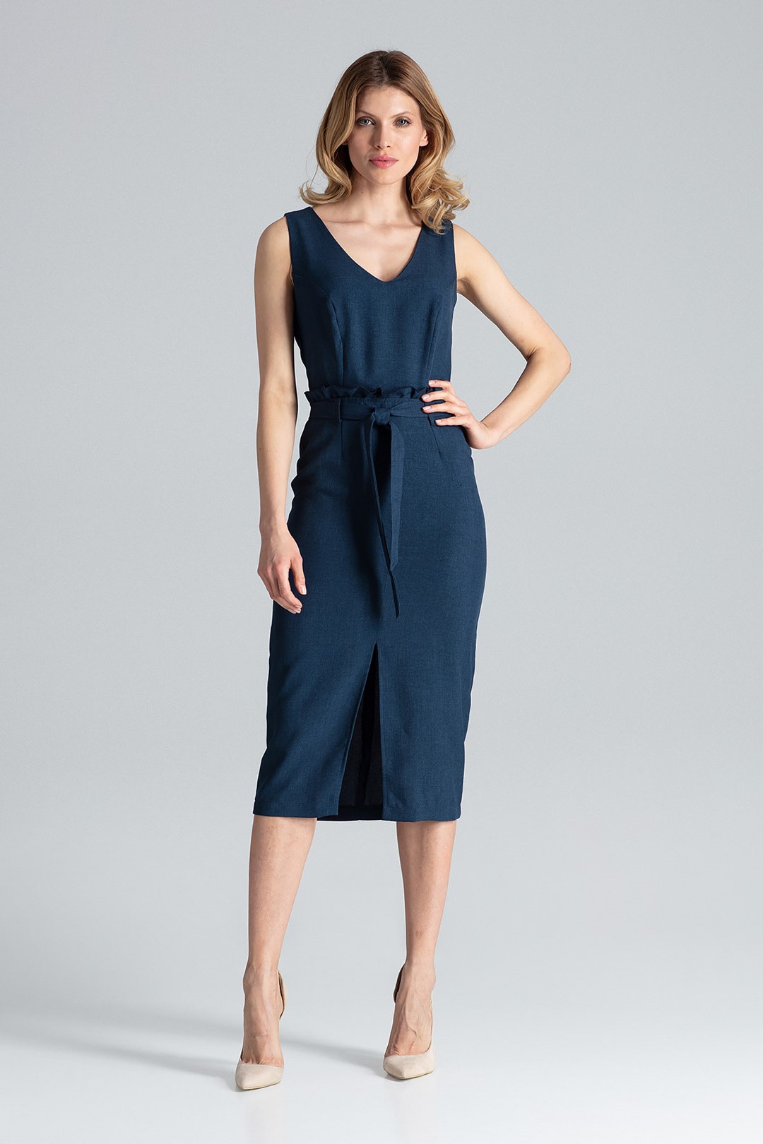 Modré šaty s mašľou M633 Navy Veľkosť: S