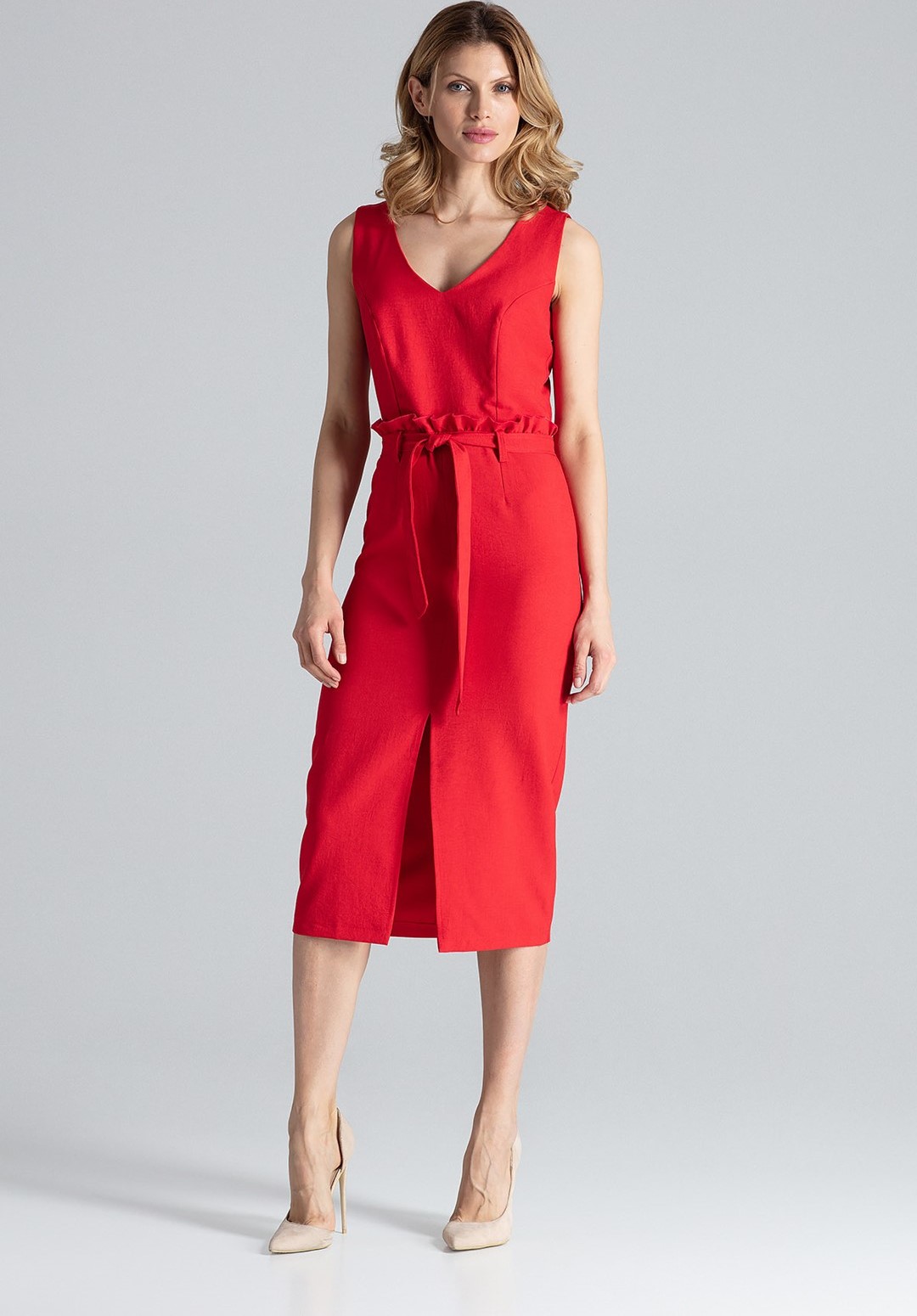 Červené šaty s mašľou M633 Red Veľkosť: S