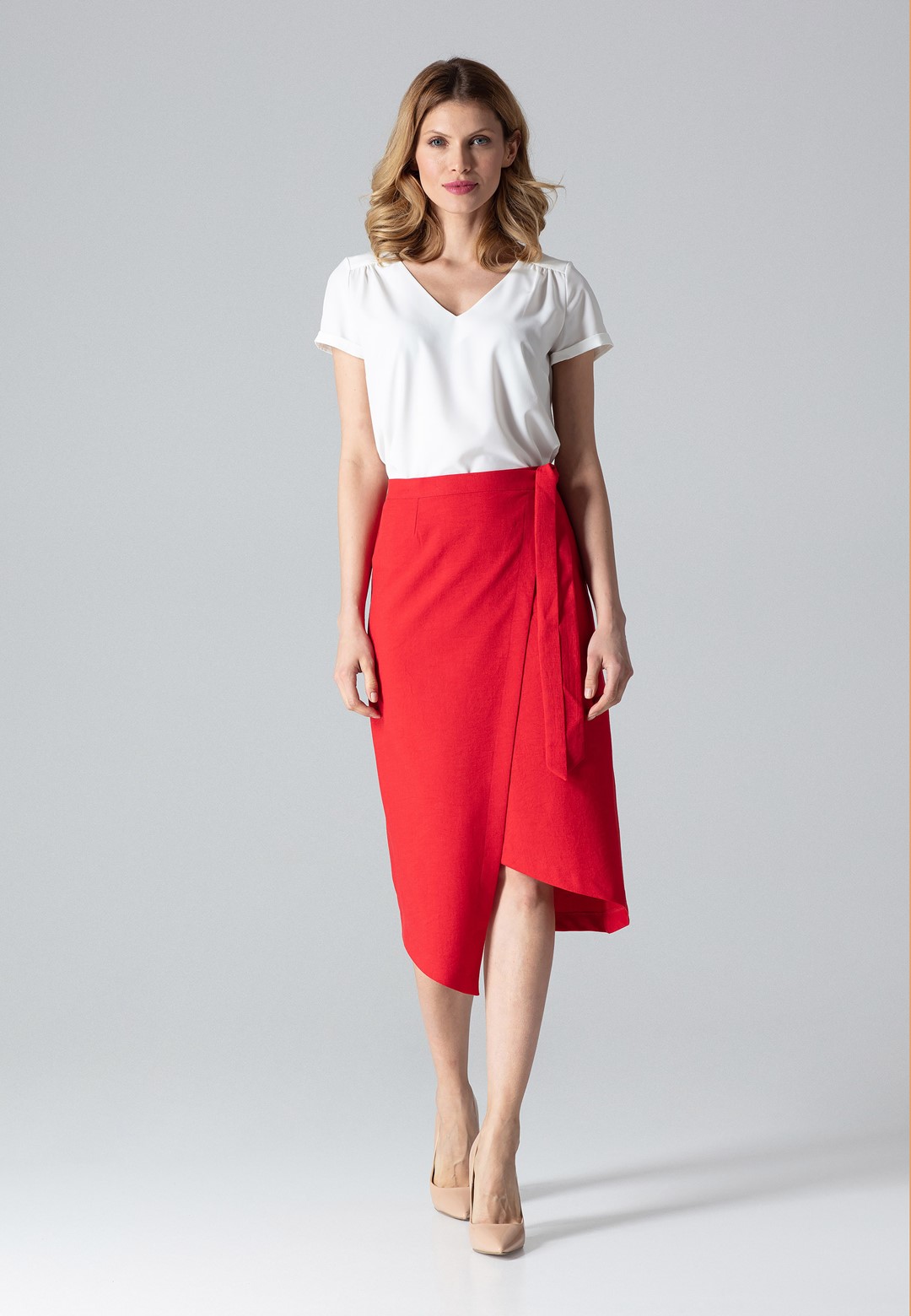 Červená skladaná sukňa M629 Red Veľkosť: S