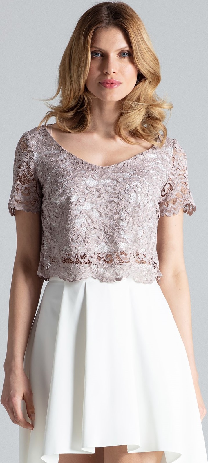 Béžovo-smotanová Súprava s čipkovým topom M641 Beige Ecru Veľkosť: L