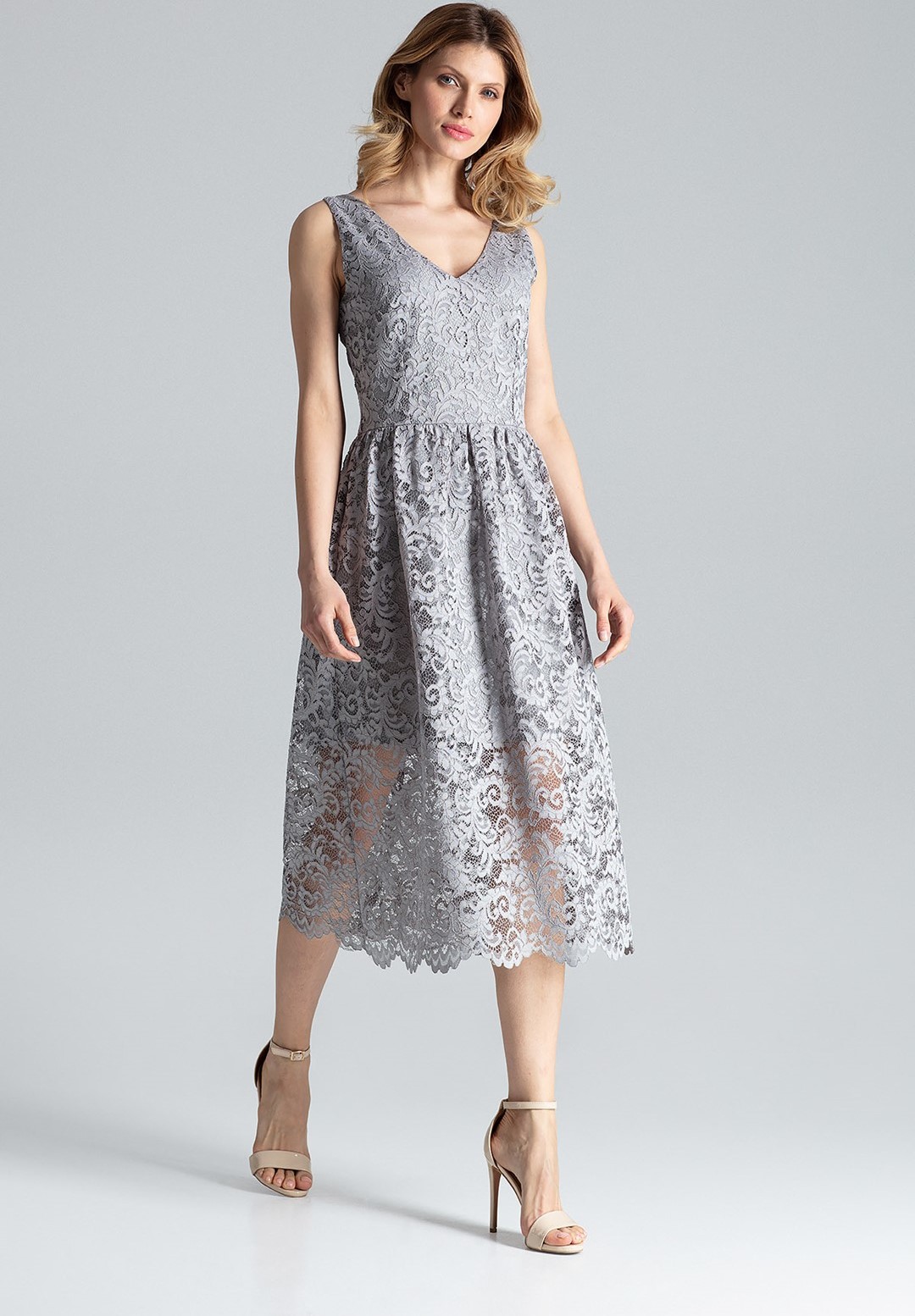 Sivé čipkované šaty M639 Grey Veľkosť: L