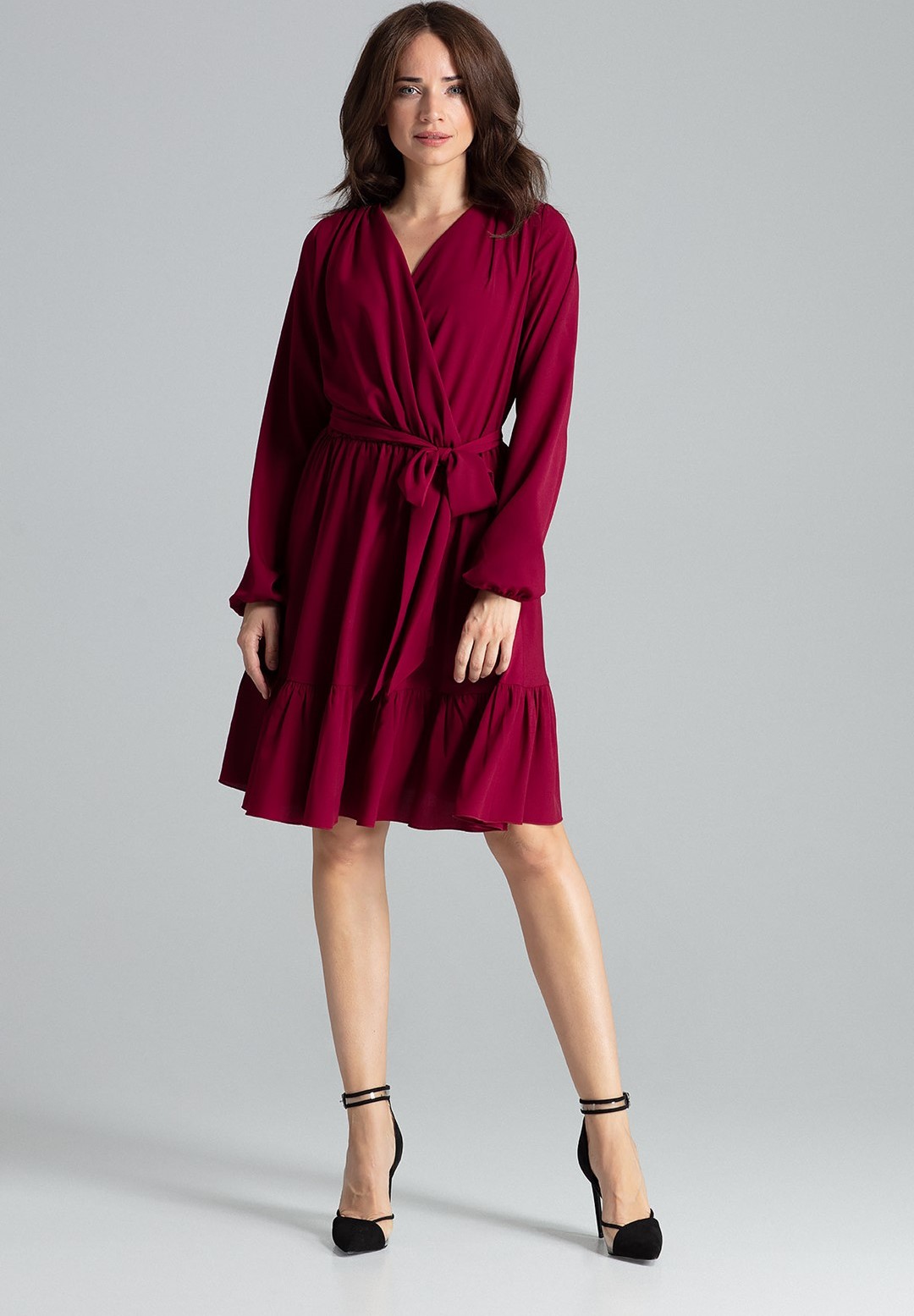 Elegantné volánové šaty L053 Deep Red Veľkosť: XL