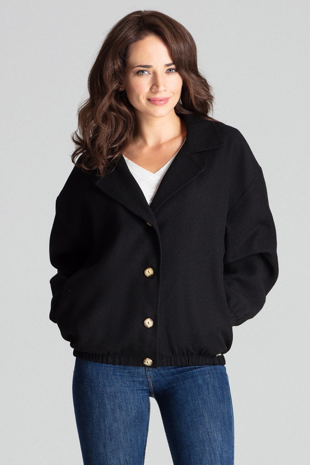 Elegantná bunda s golierom L075 Black Veľkosť: S/M