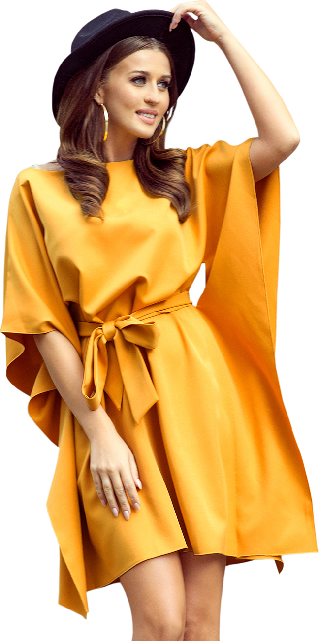 Elegantné šaty NICOLA s pásikom - žlté 287-1 Veľkosť: 2XL/3XL