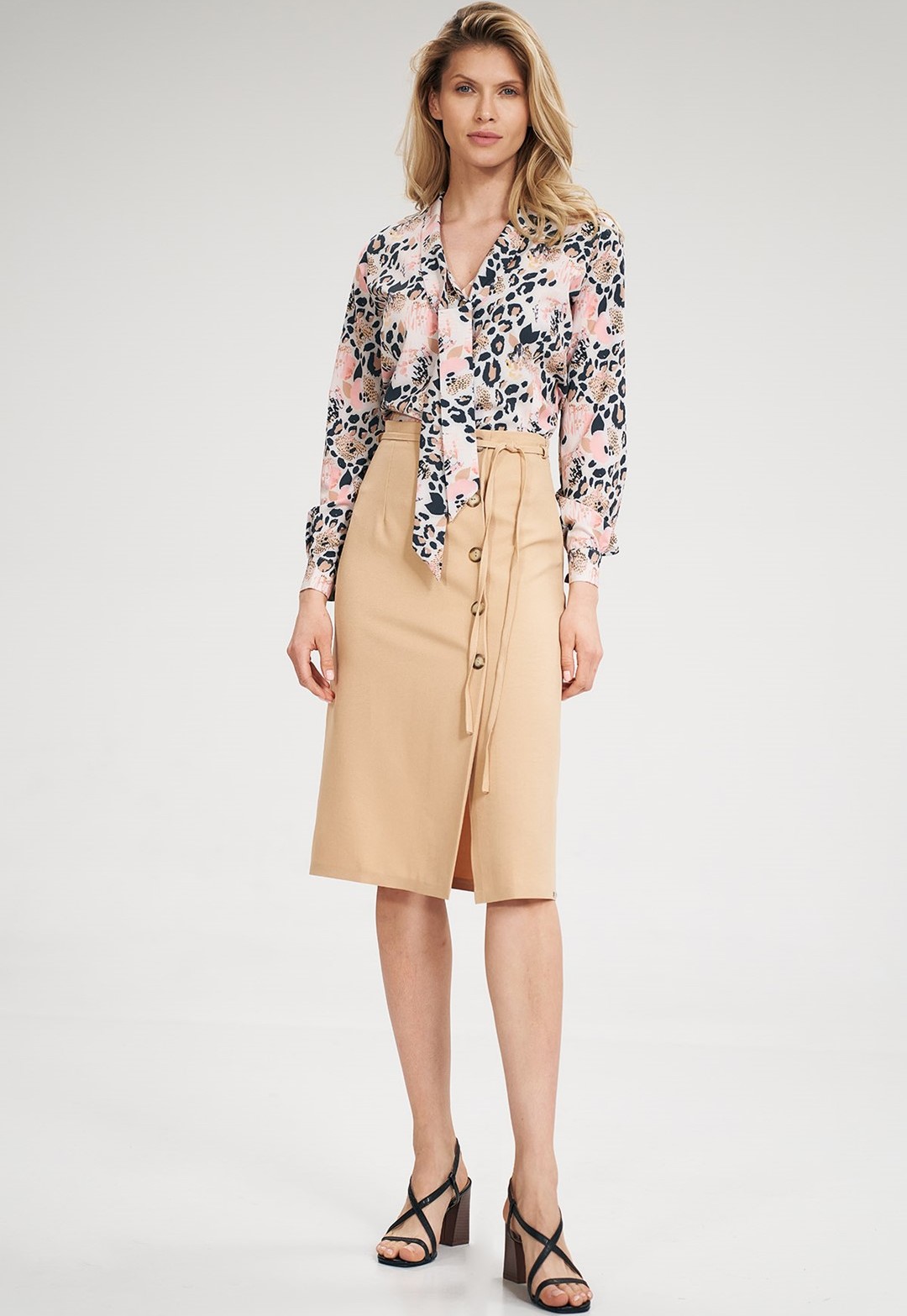 Béžová midi sukňa M697 Beige Veľkosť: S