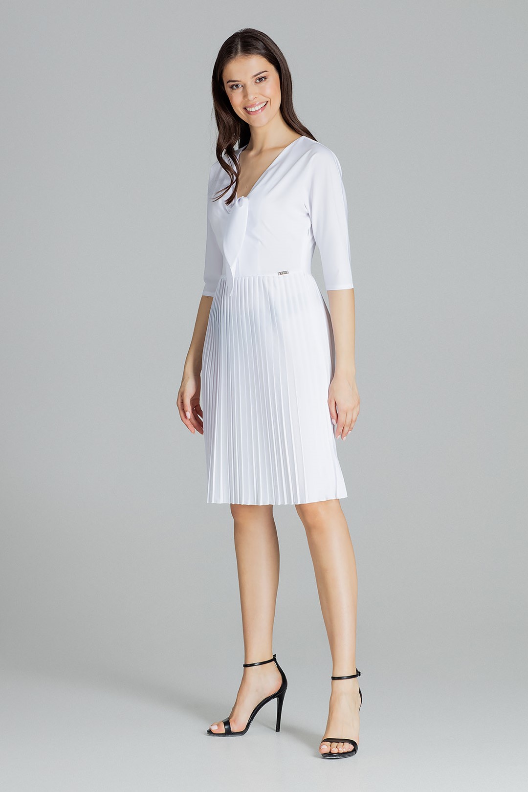 Jarné šaty s výstrihom L076 White Veľkosť: M