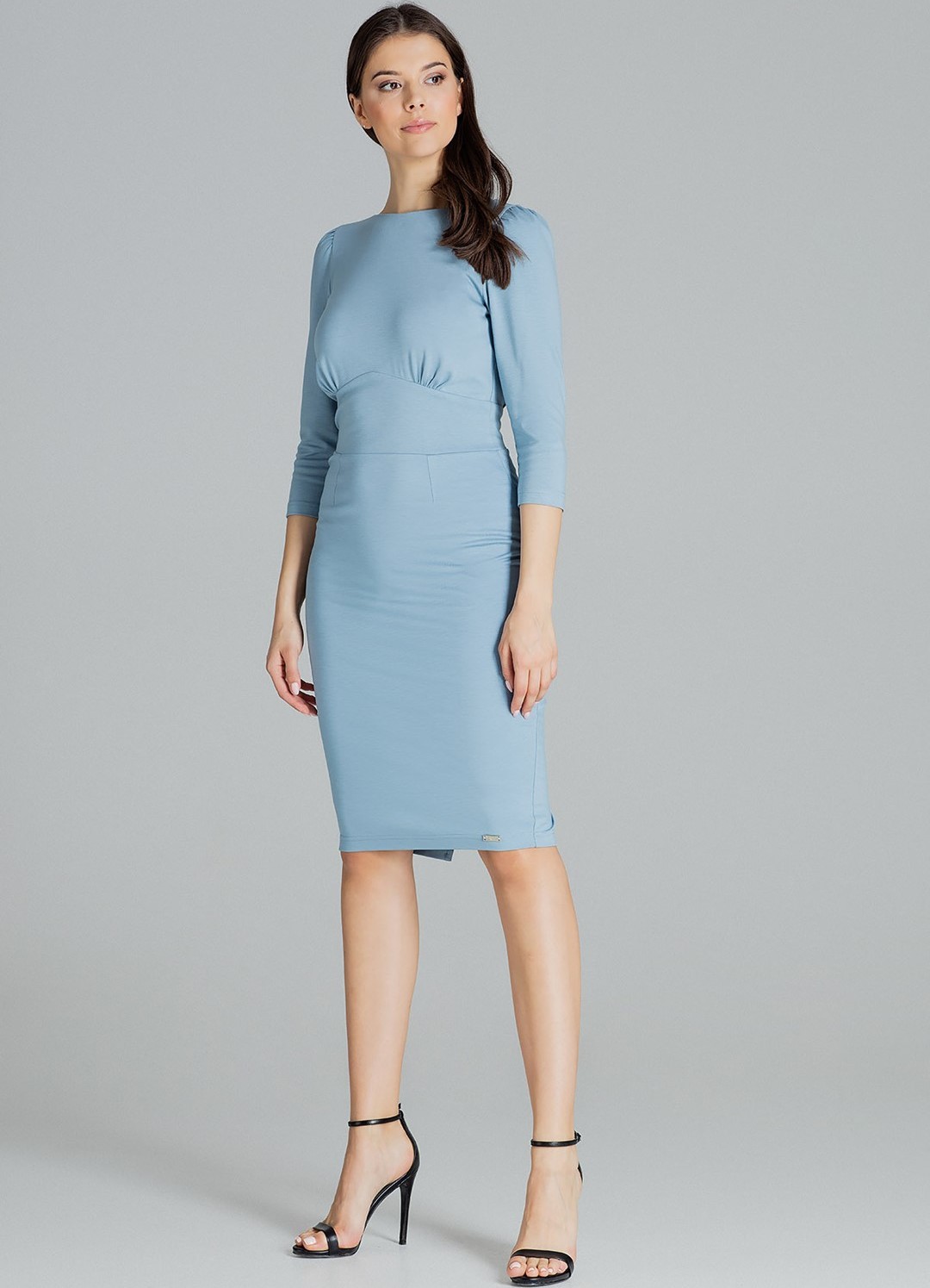 Elegantné šaty s mašľou na chrbte L079 Blue Veľkosť: XL