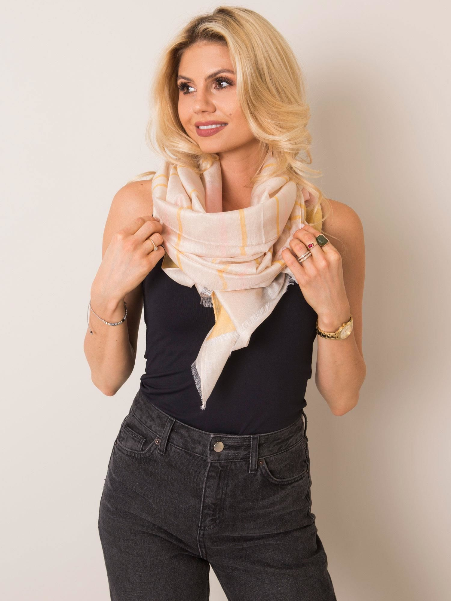 Béžová šatka s prúžkami AT-CH-FA4009-beige Veľkosť: ONE SIZE