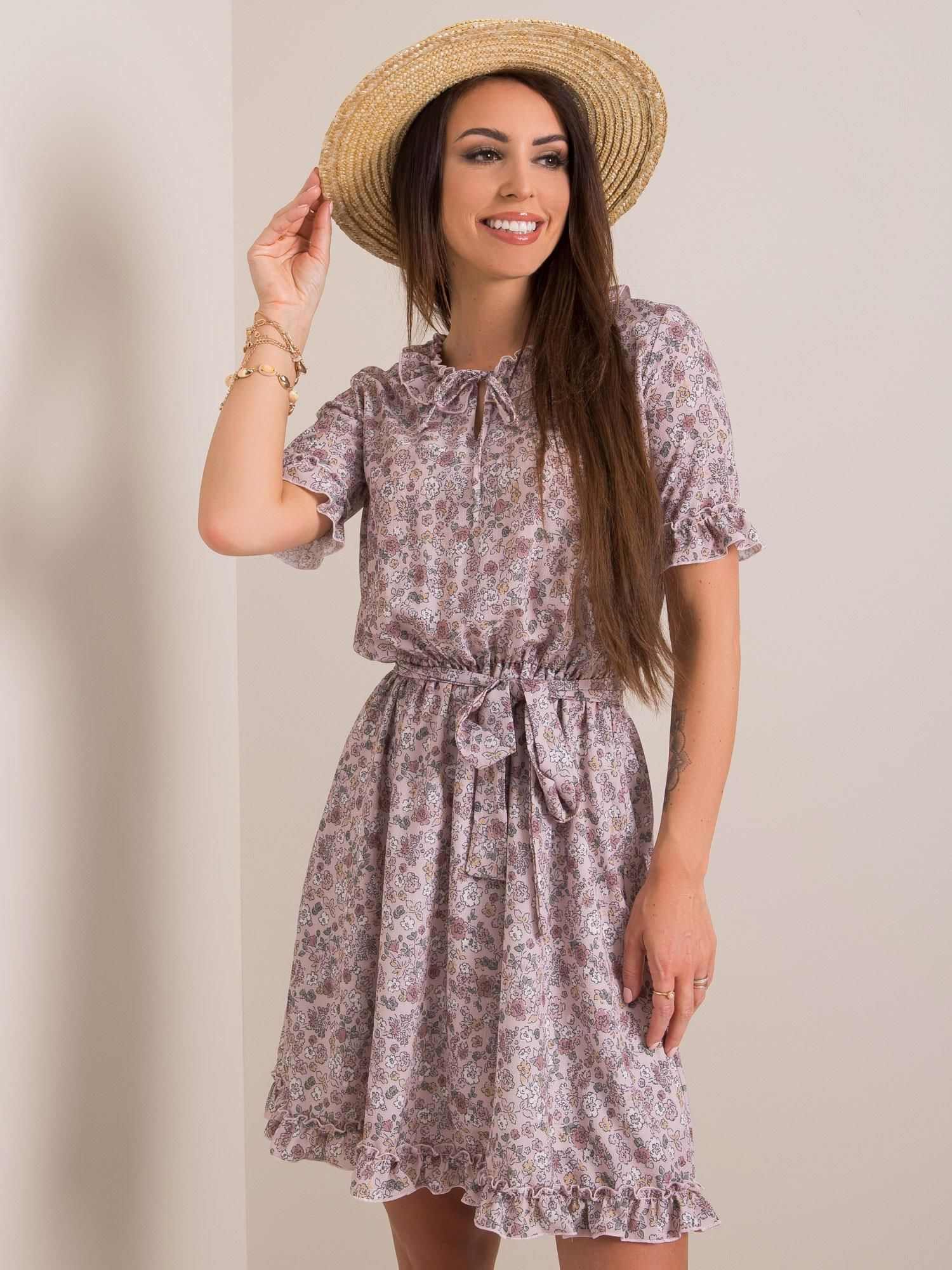 Dámske fialové šaty s motívom kvetín LK-SK-508097.68P-light purple Veľkosť: 40