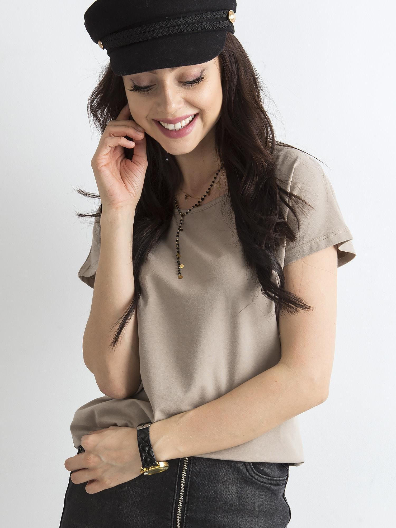 Tmavobéžové dámske tričko RV-BZ-4622.69-dark beige Veľkosť: S