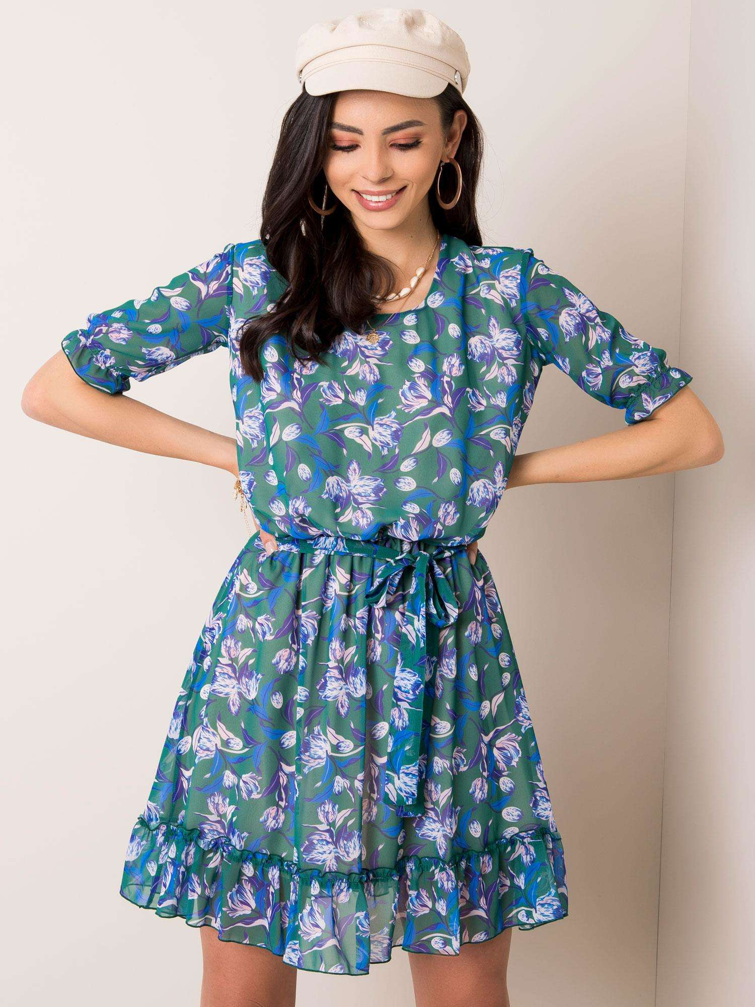 Dámske zelené šaty s motívom kvetín LK-SK-507627.39-dark green Veľkosť: S
